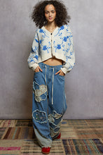 Load image into Gallery viewer, POL Berber Cardigan with a Diamond Floral Print in Cream/Blue
