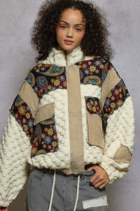 POL Quilted Jacket with Jacquard Paisley Print and Corduroy