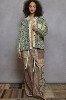 POL Leopard Print Top with Contrasting Thermal Knit Details in Cream Multi