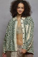 POL Leopard Print Top with Contrasting Thermal Knit Details in Cream Multi