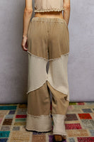 POL Contrasting French Terry and Thermal Knit Pants in Dusty Choco