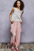 POL OVERSIZED Knit Floral Joggers in Pink Multi