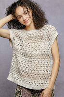 POL Short Sleeve Crochet Top in Natural