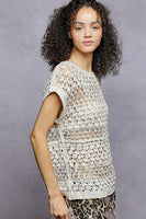 POL Short Sleeve Crochet Top in Natural