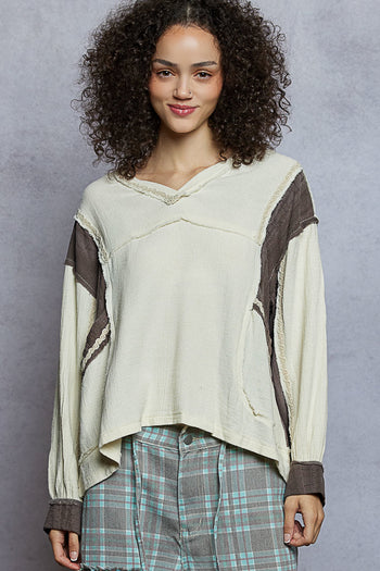 POL Contrasting Color Block Top in Cream