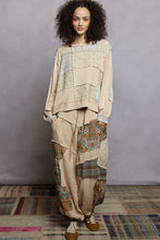 Load image into Gallery viewer, POL Mixed Print Patchwork Top in Toasted Almond

