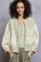 POL Quilted Floral and Ribbed Knit Jacket in Cream Multi