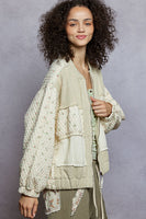 POL Quilted Floral and Ribbed Knit Jacket in Cream Multi
