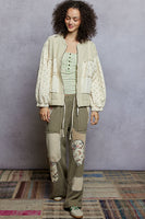 POL Quilted Floral and Ribbed Knit Jacket in Cream Multi