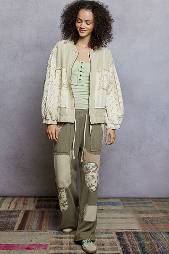 POL Quilted Floral and Ribbed Knit Jacket in Cream Multi
