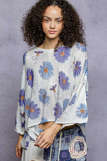 POL Lightweight Floral Print Sweater in Ivory