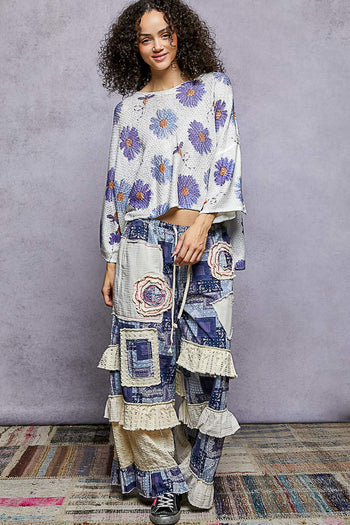 POL Lightweight Floral Print Sweater in Ivory