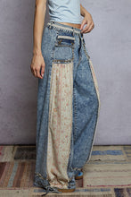 Load image into Gallery viewer, POL Denim and Floral Panel Studded and Lace Detailed Pants in Denim

