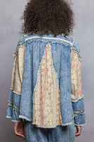 POL Denim and Floral Panel Studded and Lace Detailed Top in Denim ON ORDER