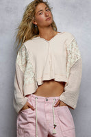 POL Mix n Match Quilted Floral and Thermal Knit Top in Blush