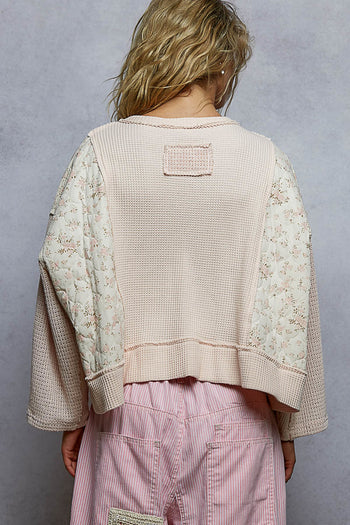 POL Mix n Match Quilted Floral and Thermal Knit Top in Blush