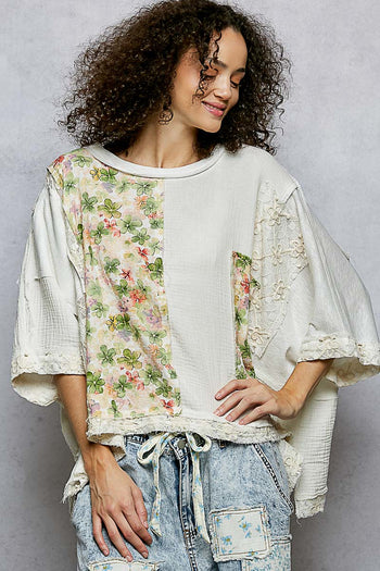 POL Boxy OVERSIZED Contrasting Top in Off White