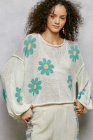 POL Lightweight Flower Print Knit Sweater in Ivory