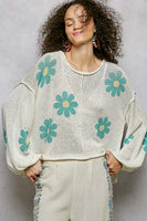 POL Lightweight Flower Print Knit Sweater in Ivory