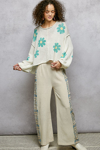 POL Lightweight Flower Print Knit Sweater in Ivory