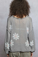POL Lightweight Flower Print Knit Sweater in Koala Grey