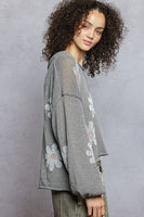POL Lightweight Flower Print Knit Sweater in Koala Grey