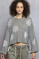POL Lightweight Flower Print Knit Sweater in Koala Grey