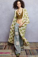 POL Open Front Floral Crochet Maxi Cardigan in Natural/Olive
