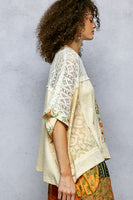 POL OVERSIZED Mixed Fabric Top in Cream