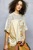 POL OVERSIZED Mixed Fabric Top in Cream