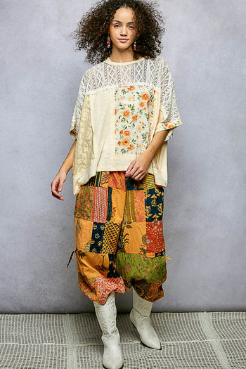 POL OVERSIZED Mixed Fabric Top in Cream
