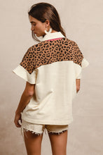 Load image into Gallery viewer, BiBi Soft Knit Collared Top with Contrasting Color and Leopard Print in Ivory

