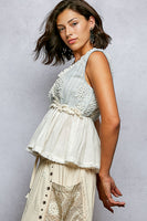 POL Vintage Bloom Peplum Top in Ivory Multi