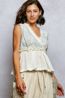 POL Vintage Bloom Peplum Top in Ivory Multi