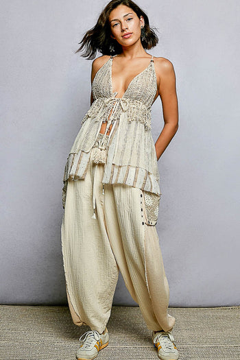 POL Front Tie Sleeveless Top in Natural