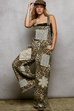 Load image into Gallery viewer, POL Printed Twill Overalls with Mixed Crochet Patches in Sand Leopard
