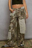 POL Denim Studded and Crochet Patch Pants in Sand Leopard