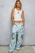 Load image into Gallery viewer, POL Striped Twill Barrel Pants with Mixed Patches in Denim Striped
