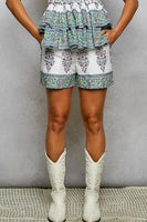 POL Vintage Bloom Block Print Shorts in Green Multi