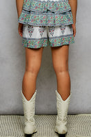 POL Vintage Bloom Block Print Shorts in Green Multi