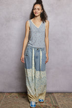 Load image into Gallery viewer, POL Twill Pants with Contrasting Asymmetrical Patchwork in Light Denim Multi
