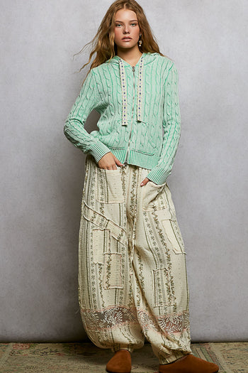 POL Cable Knit Washed Jacket in Mint