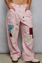 Load image into Gallery viewer, POL Striped Twill Barrel Pants with Mixed Patches in Pink Striped

