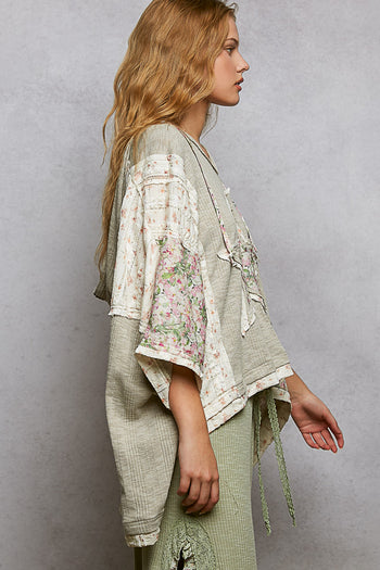 POL Star Patched Hooded Top in Light Grey