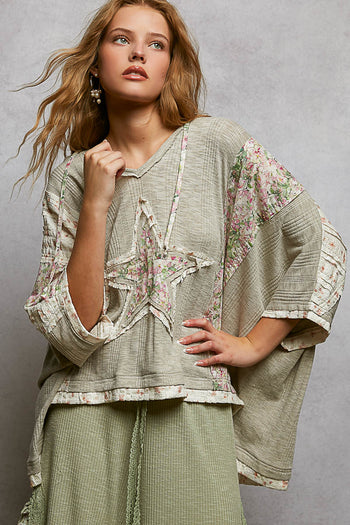 POL Star Patched Hooded Top in Light Grey