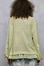 Load image into Gallery viewer, POL Floral Accent V-Neck Knit Cardigan in Light Green ON ORDER
