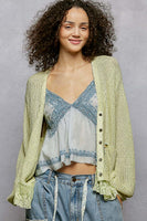 POL Floral Accent V-Neck Knit Cardigan in Light Green ON ORDER