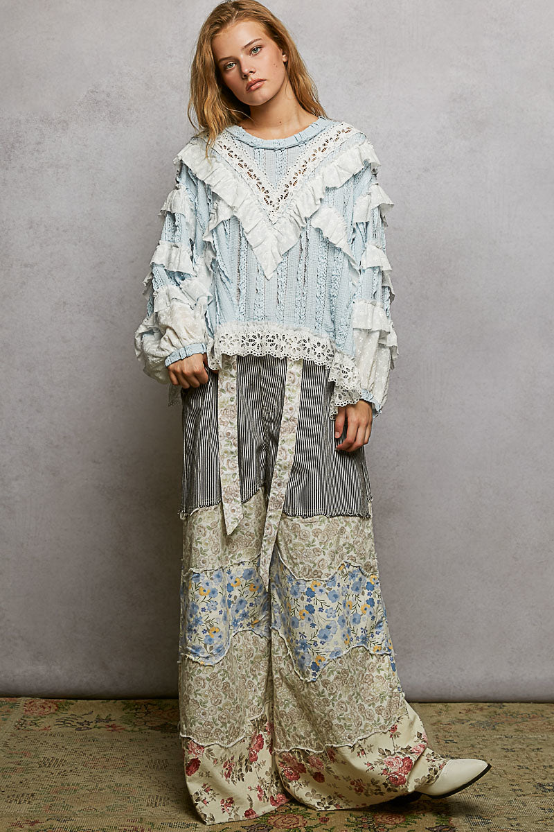 POL Ruffle Detailed Mixed Lace Top in Pure Water – June Adel POL Ruffle Detailed Mixed Lace Top in Pure Water – June Adel