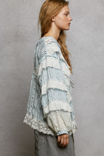 Load image into Gallery viewer, POL Ruffle Detailed Mixed Lace Top in Pure Water ON ORDER
