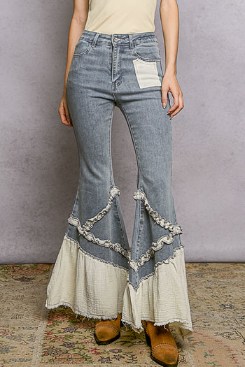 POL Denim Jeans with Double Ruffle Gauze and Ruffles in Denim
